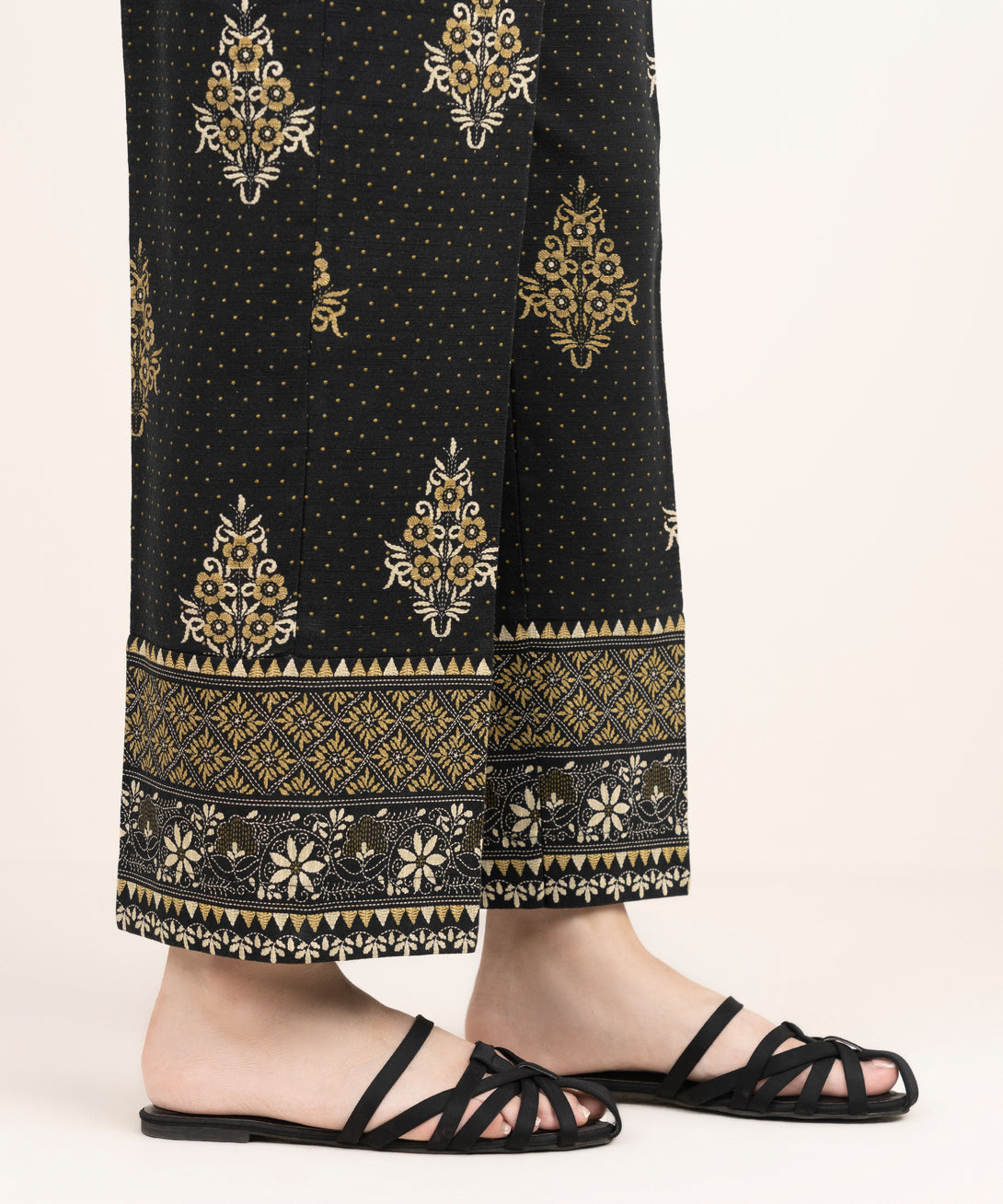 Women's RTW Cotton Printed Black Straight Pants