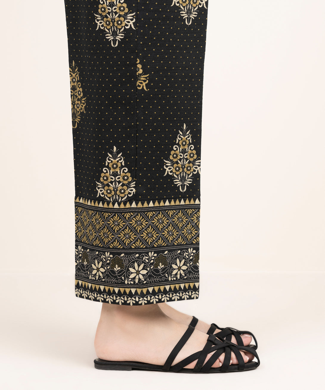 Women's RTW Cotton Printed Black Straight Pants