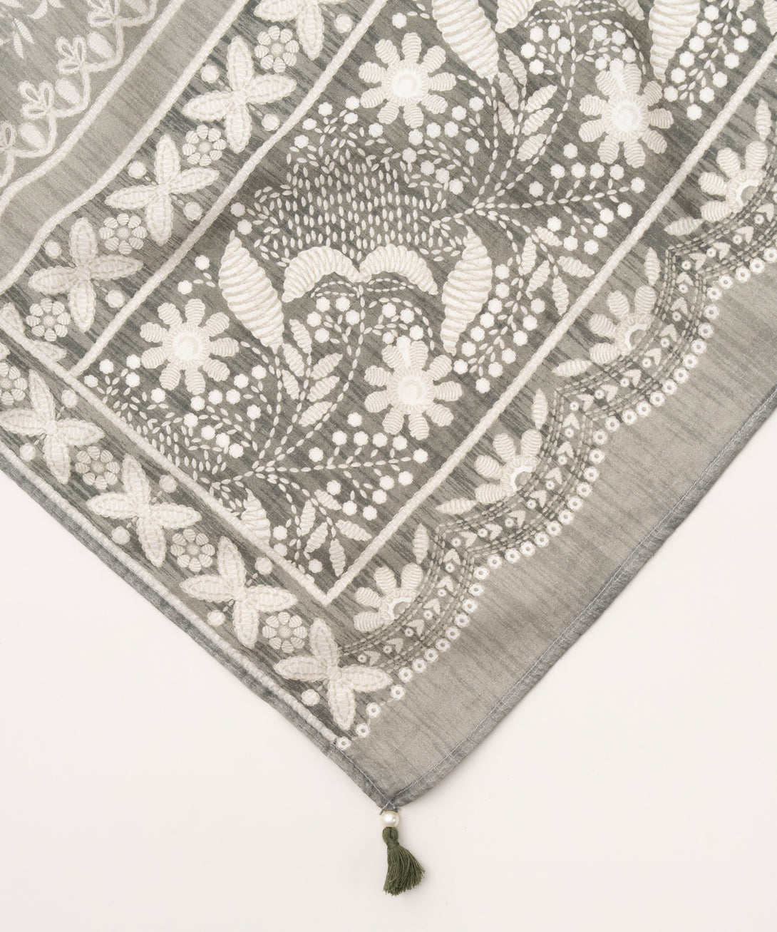 Textured Voile Printed Grey Dupatta