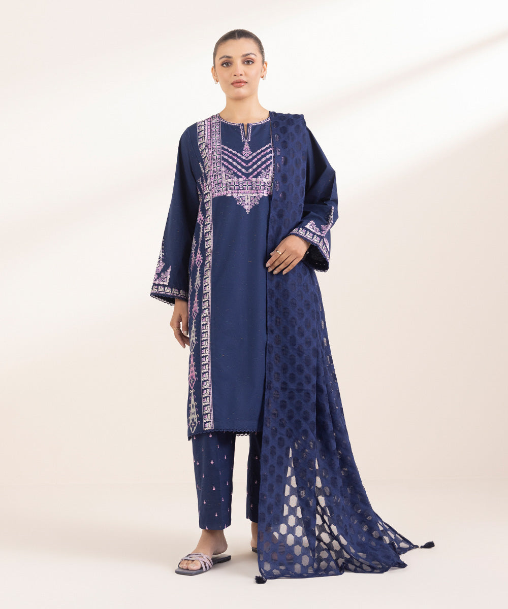 Brochea Jacquard Blue Solid Dupatta