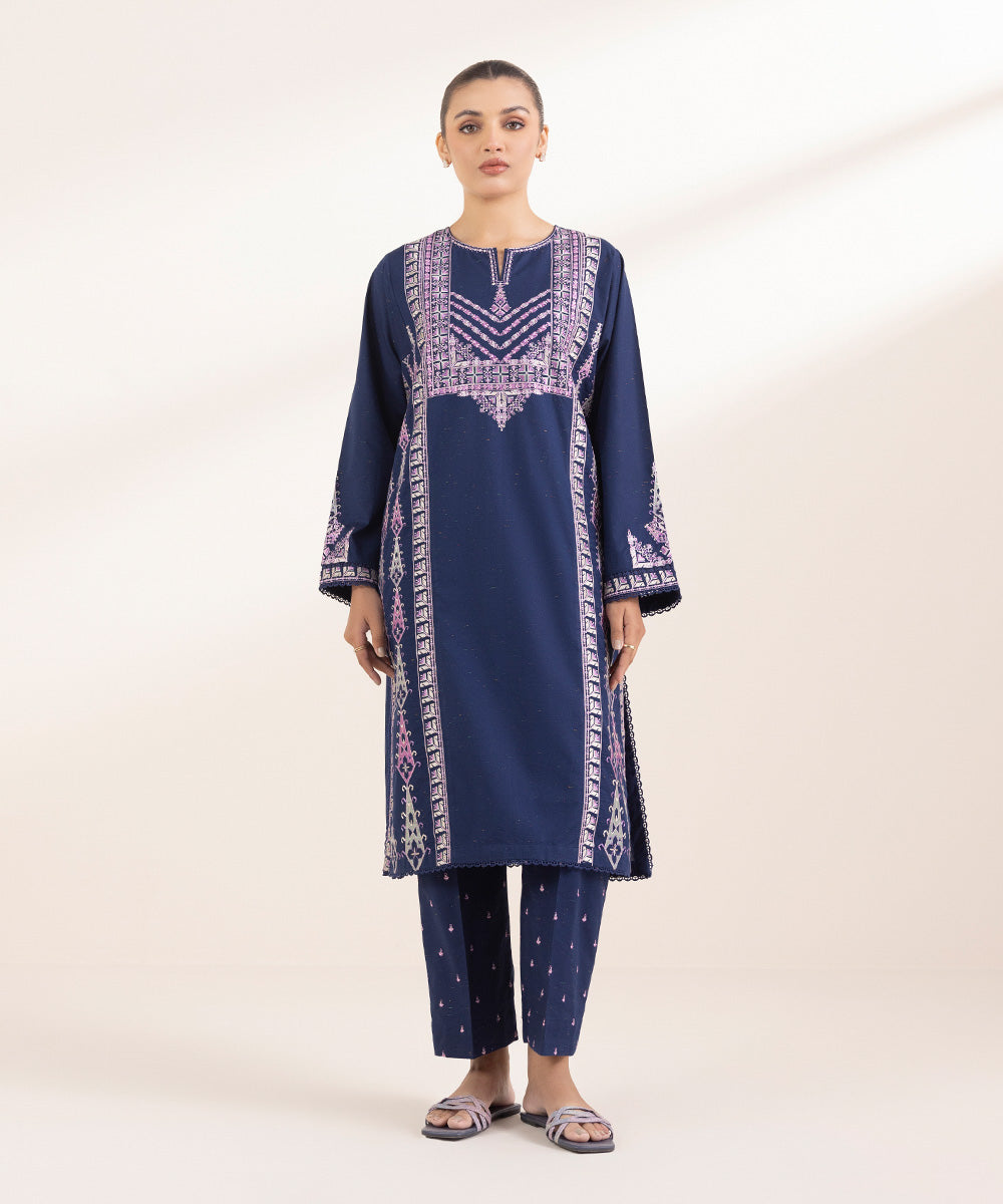 Women's Pret Multineps Blue Embroidered A-Line Shirt