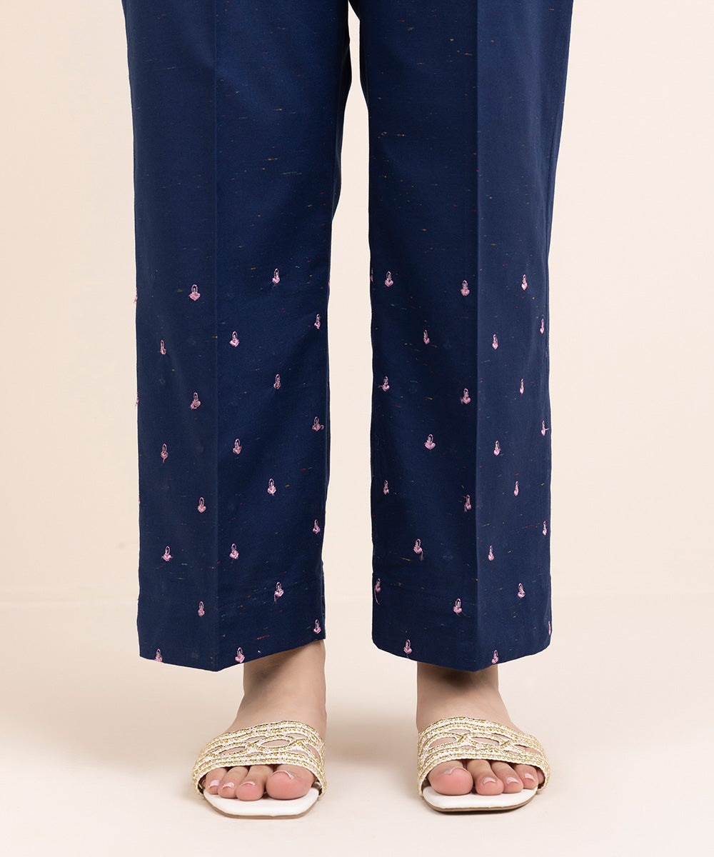 Women's Pret Multineps Blue Embroidered Straight Pants