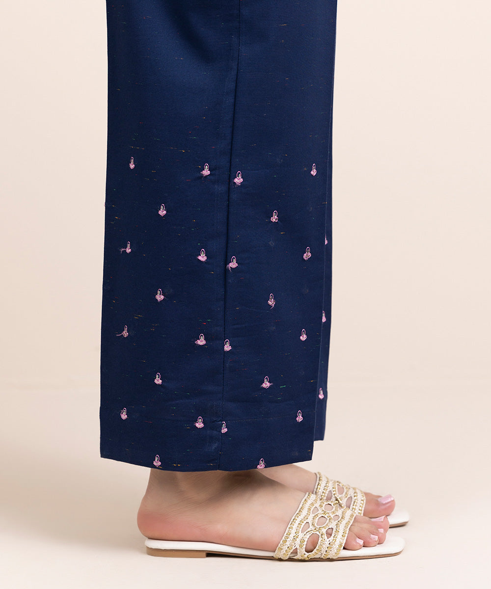 Women's Pret Multineps Blue Embroidered Straight Pants