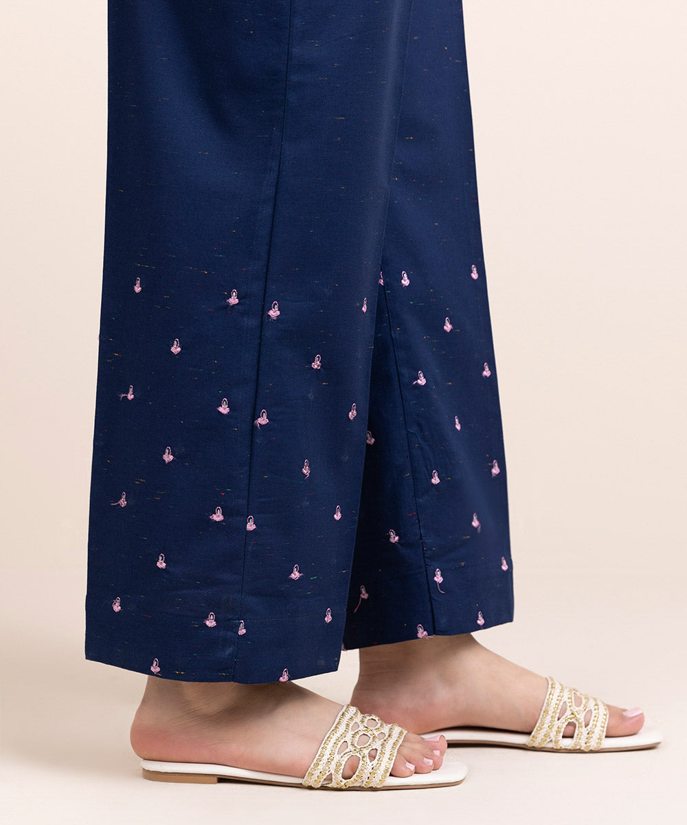 Women's Pret Multineps Blue Embroidered Straight Pants