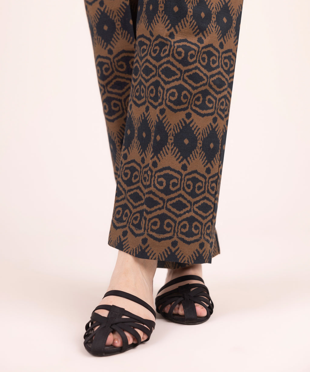 Women's RTW Cotton Printed Black Straight Pants