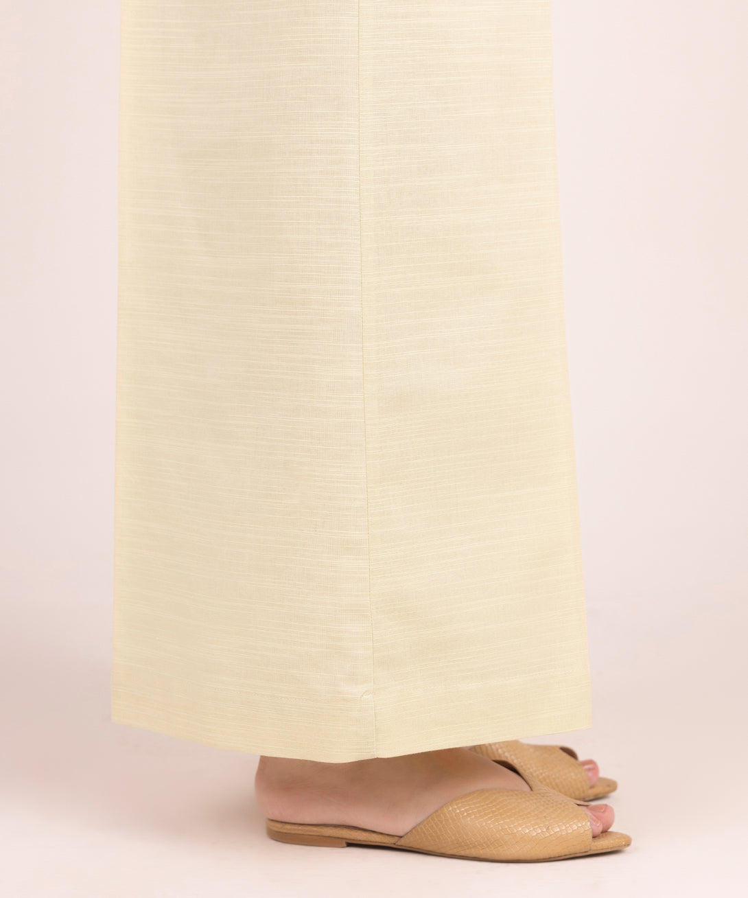 Women's RTW Cotton Solid Off White Flared Pants
