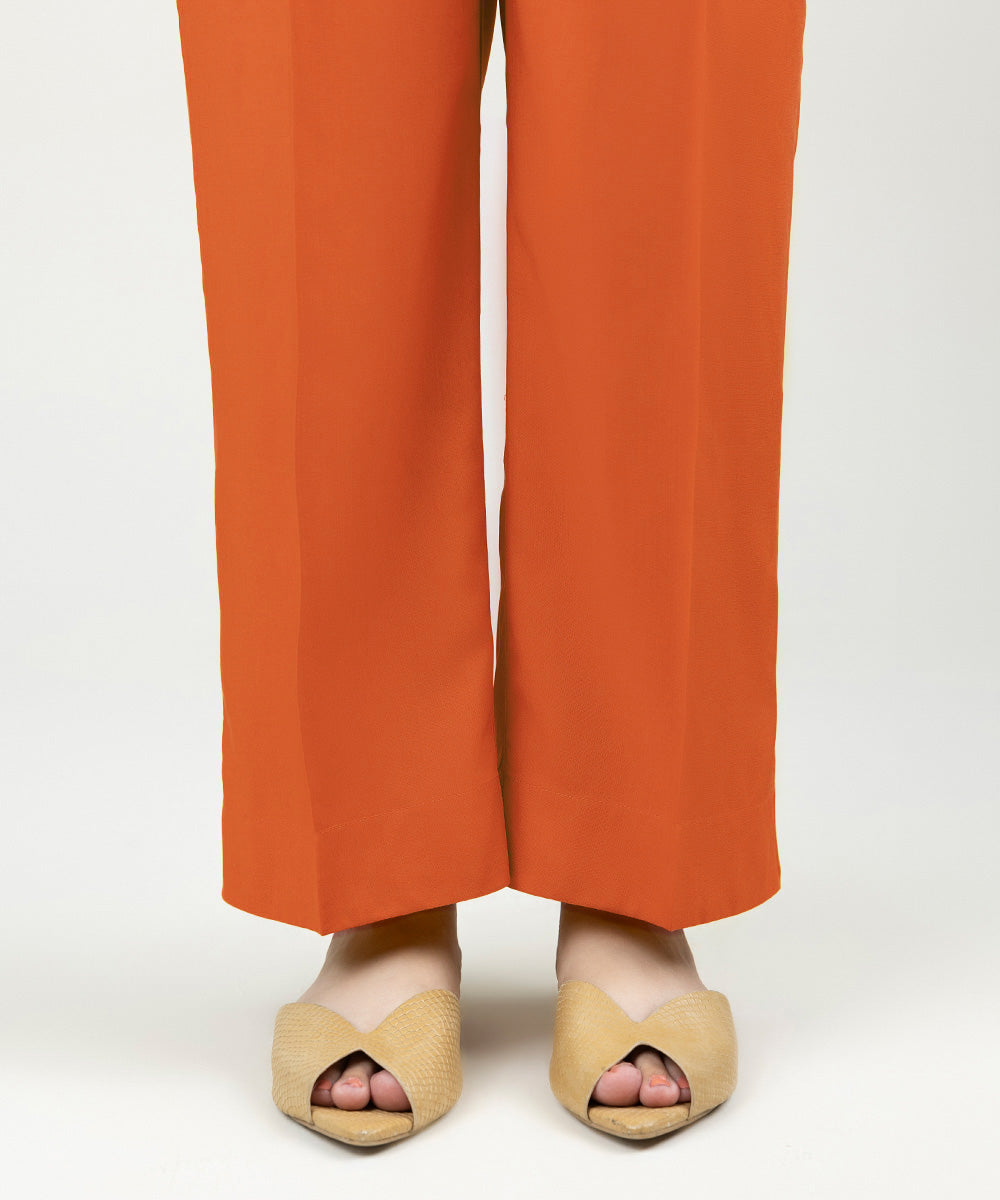 Women's Pret Linen Solid Tangerine Straight Pants