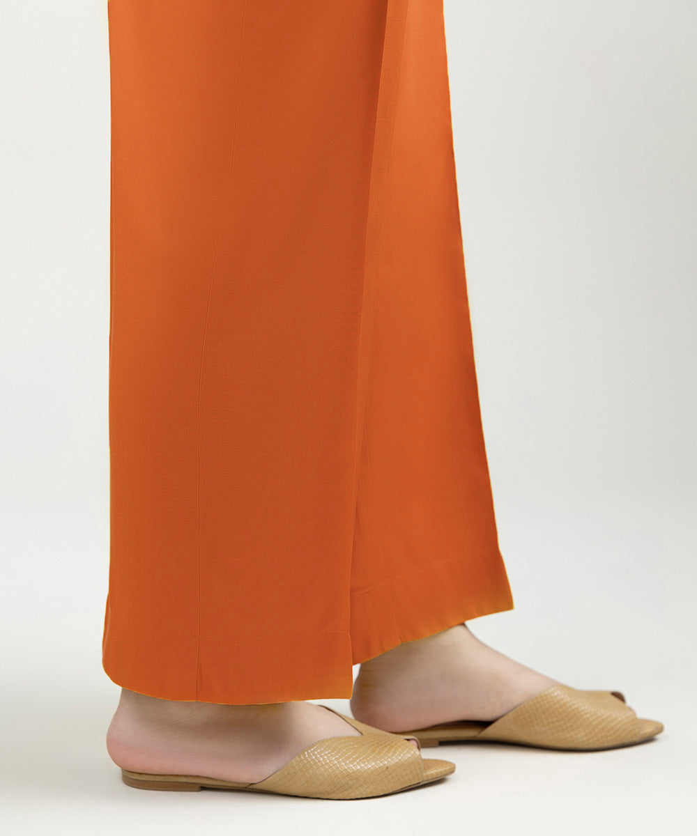 Women's Pret Linen Solid Tangerine Straight Pants