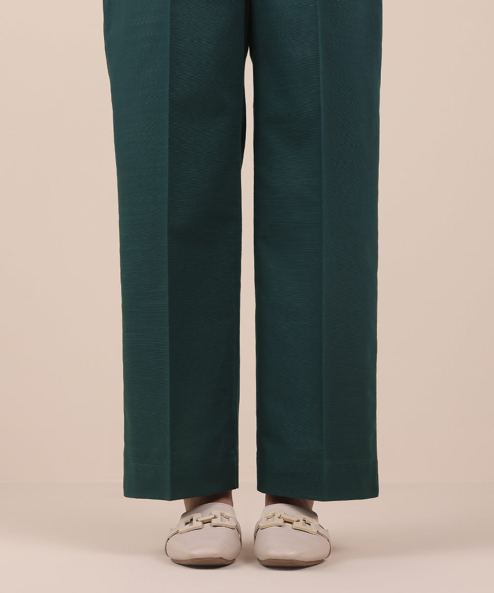 Women's Pret Solid Forest Green Khaddar Straight Trousers