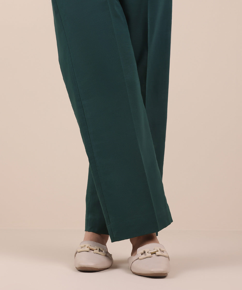 Women's Pret Solid Forest Green Khaddar Straight Trousers