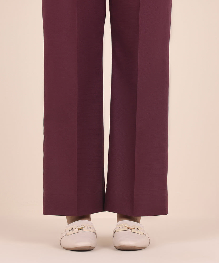 Women's Pret Solid Mulberry Purple Khaddar Straight Trousers