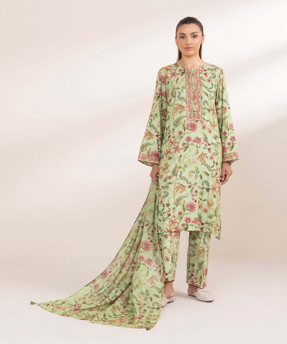 Zari Voile Green Printed Dupatta