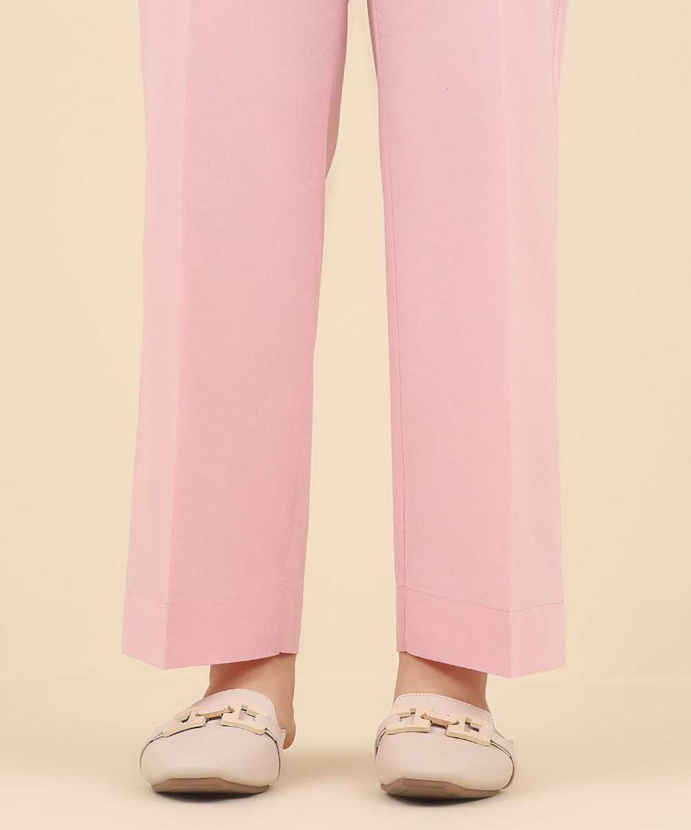 Women's Pret Cambric Pink Solid Straight Pants