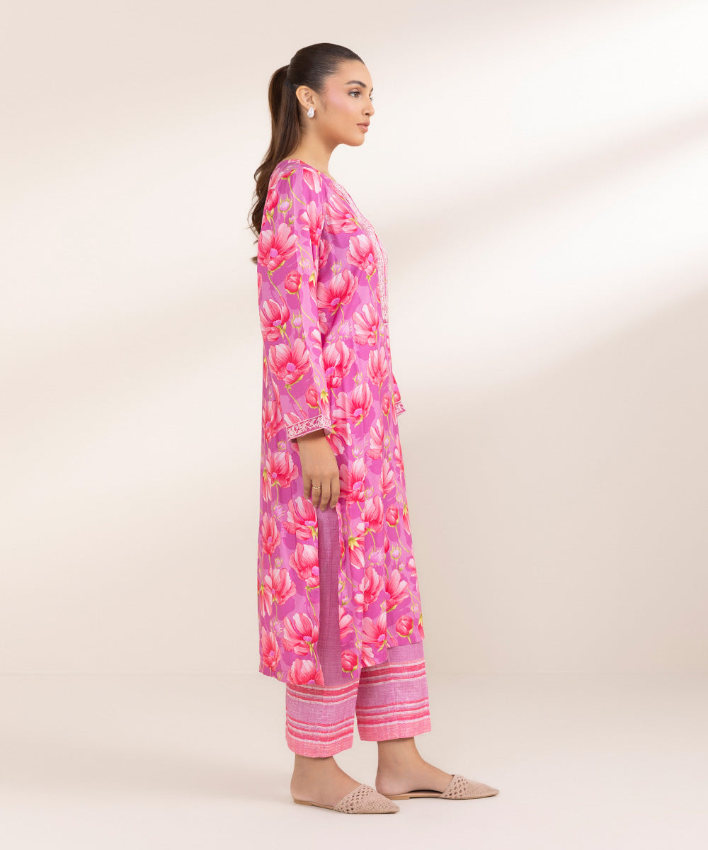 Women's Pret Arabic Lawn Embroidered Pink A-Line Shirt