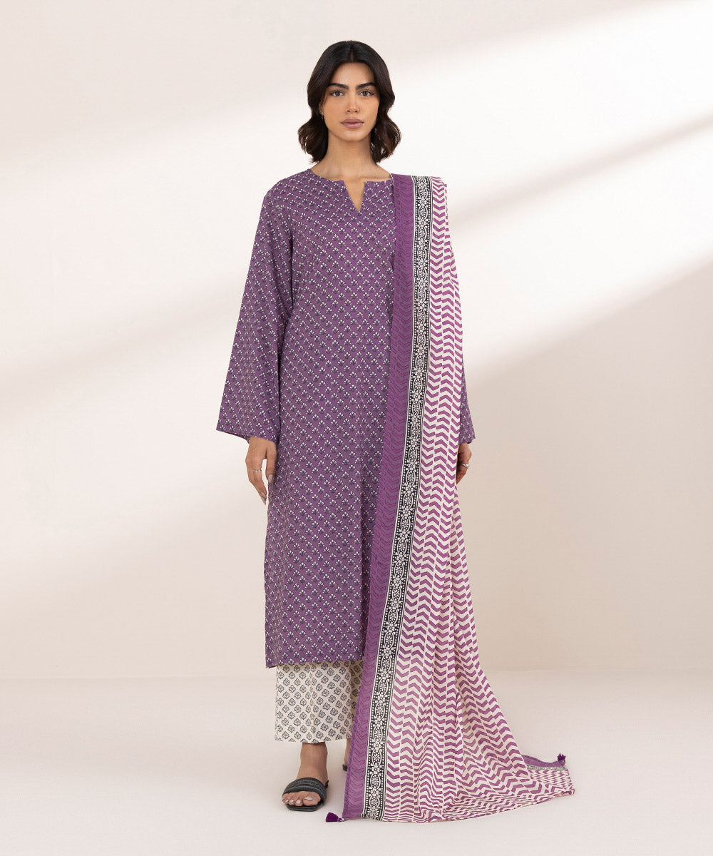 Fine Voile Purple Printed Dupatta