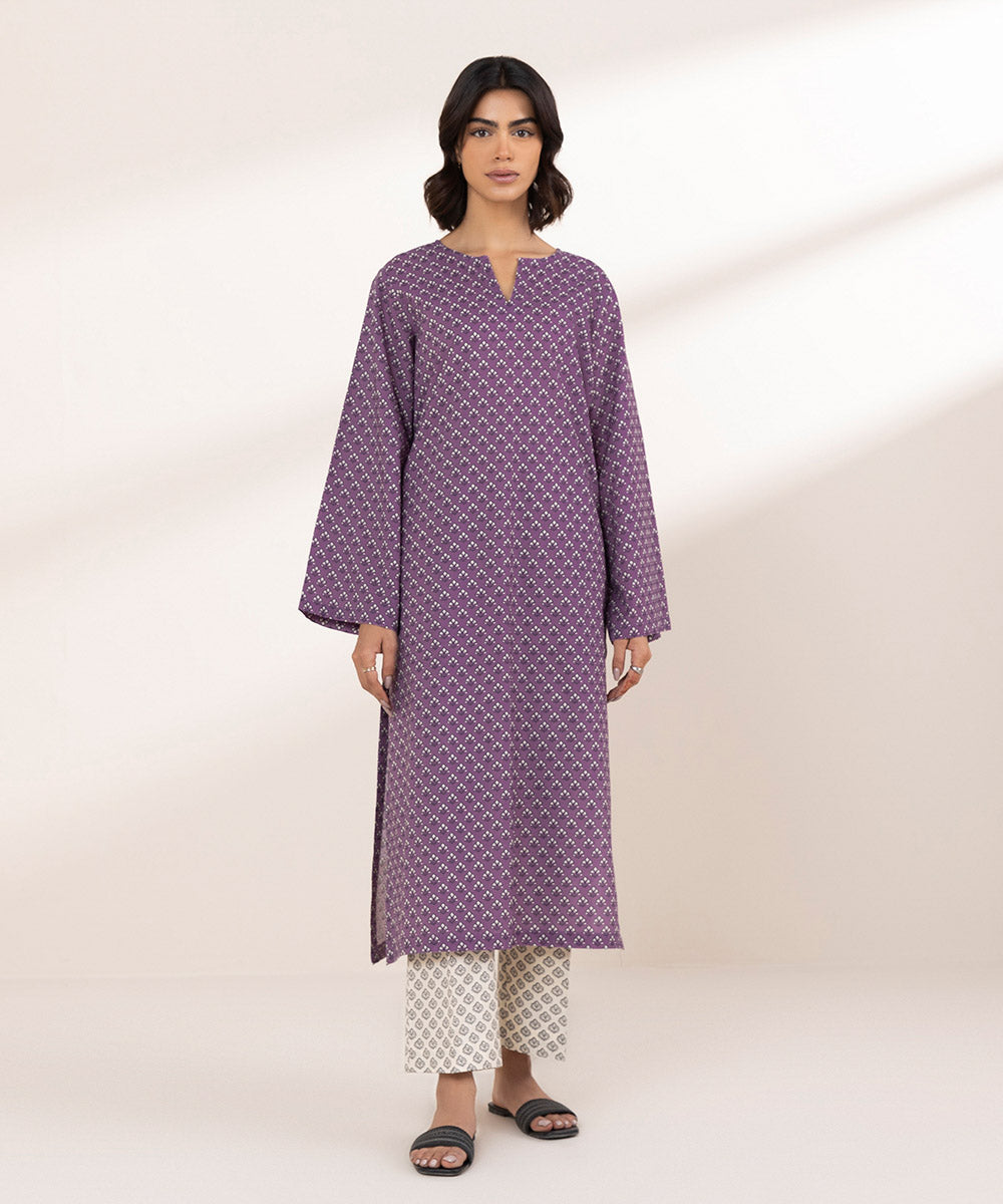 Women's RTW Lawn Purple Printed A-Line Shirt