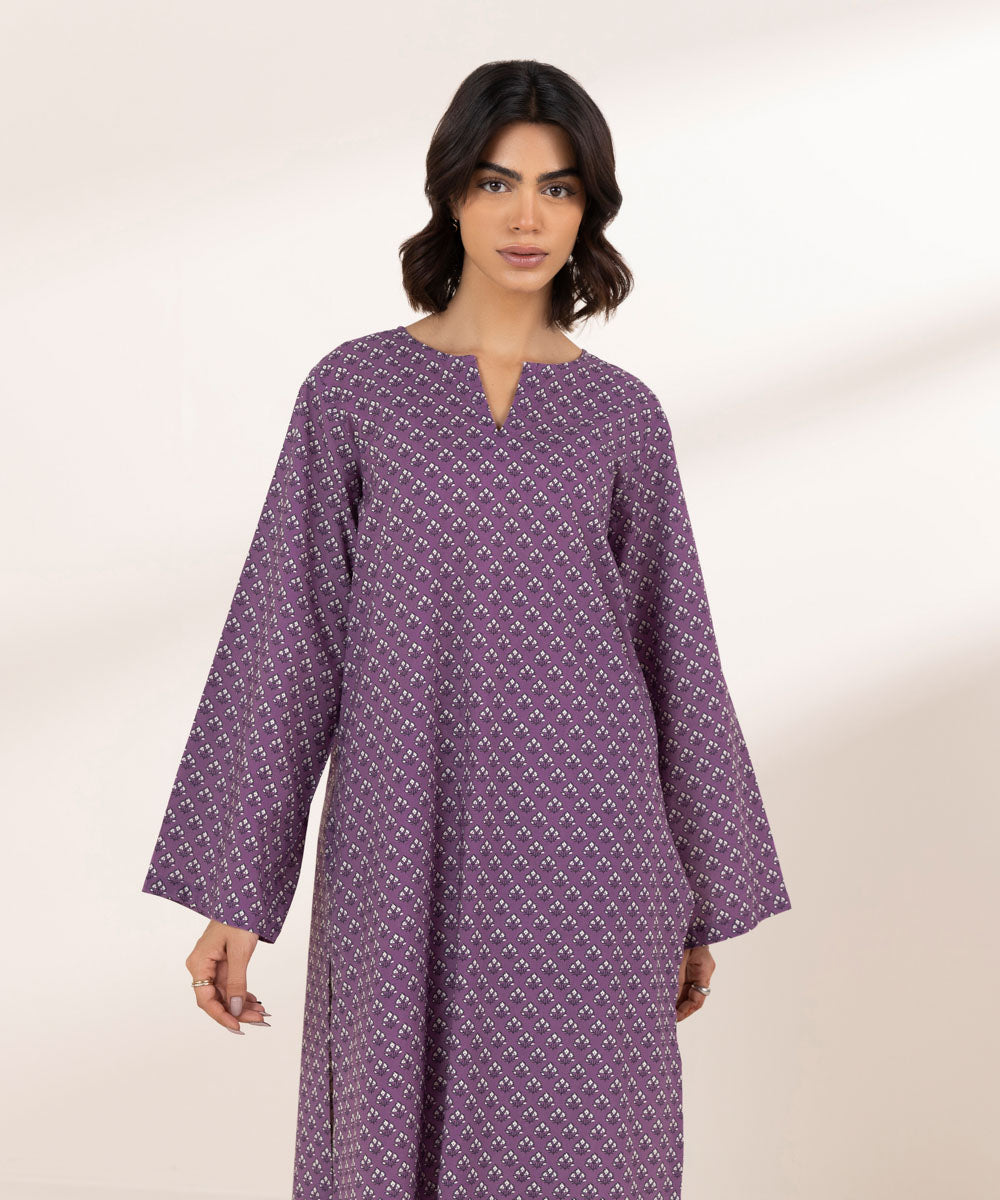 Women's RTW Lawn Purple Printed A-Line Shirt