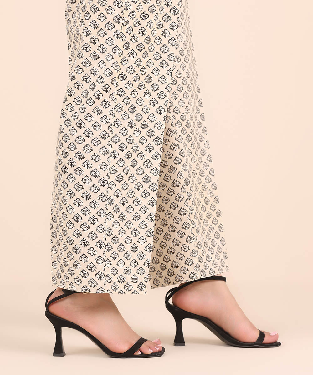 Women's RTW Cambric Off White Printed Straight Pants