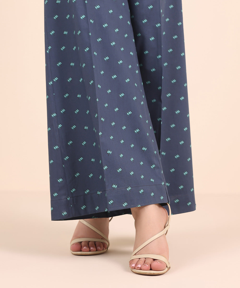 Women's RTW Cambric Blue Printed Flared Pants