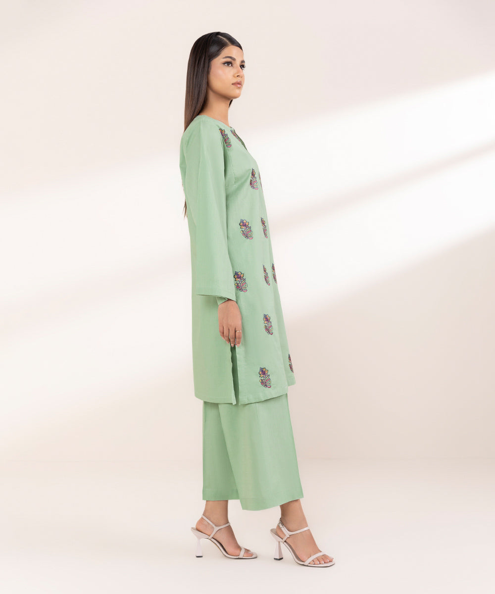 Women's RTW Cross Hatch Green Embroidered Boxy Shirt