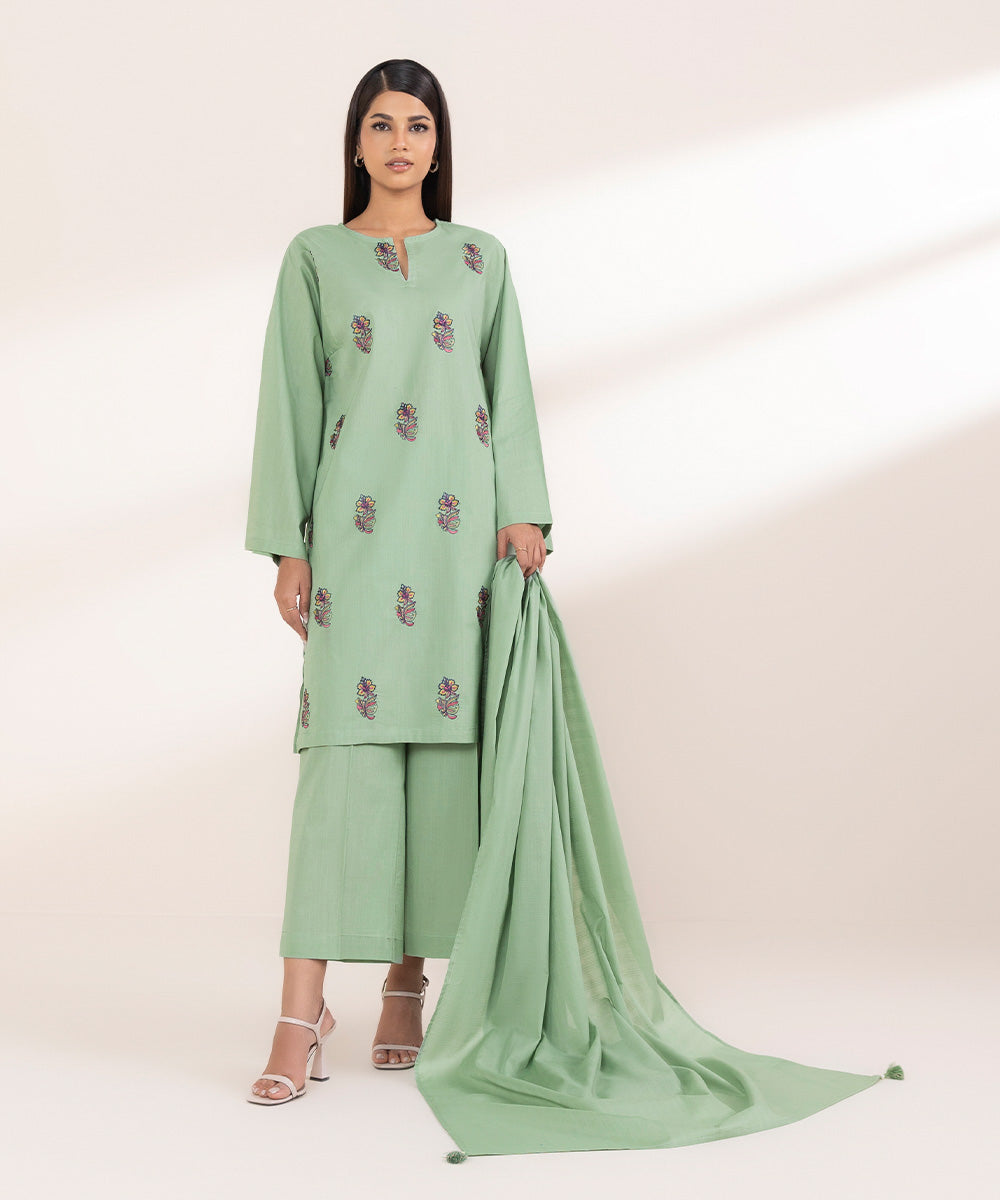 Textured Voile Green Solid Dupatta