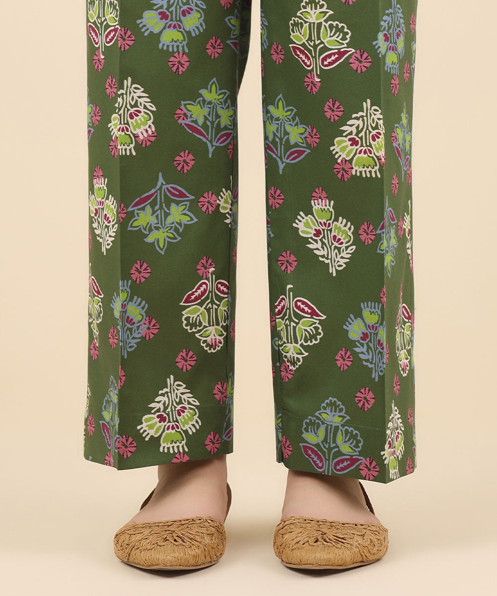 Women's Pret Cambric Green Printed Straight Pants