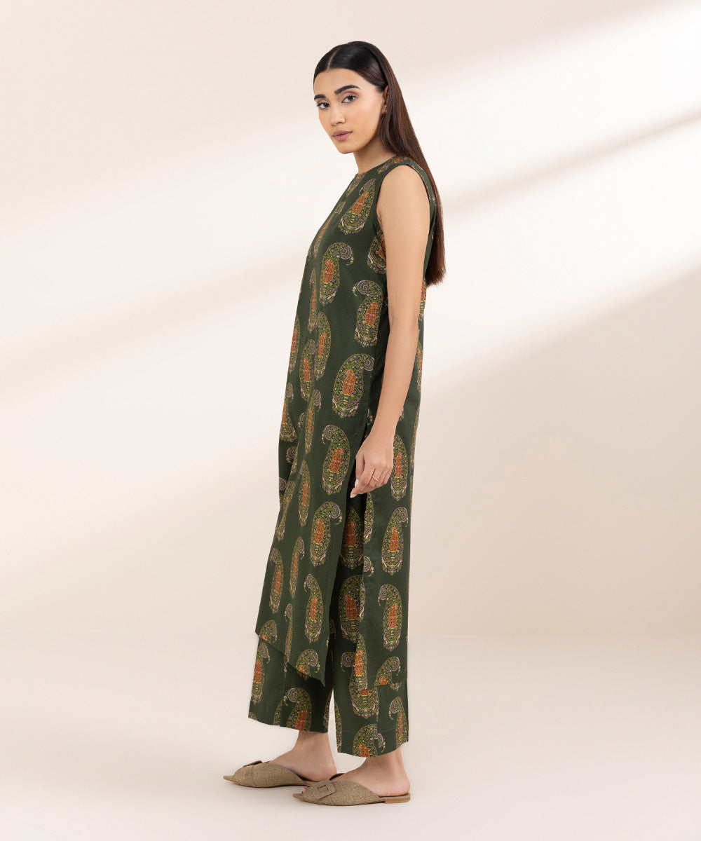 Women's Pret Cambric Green Printed A-Line Shirt