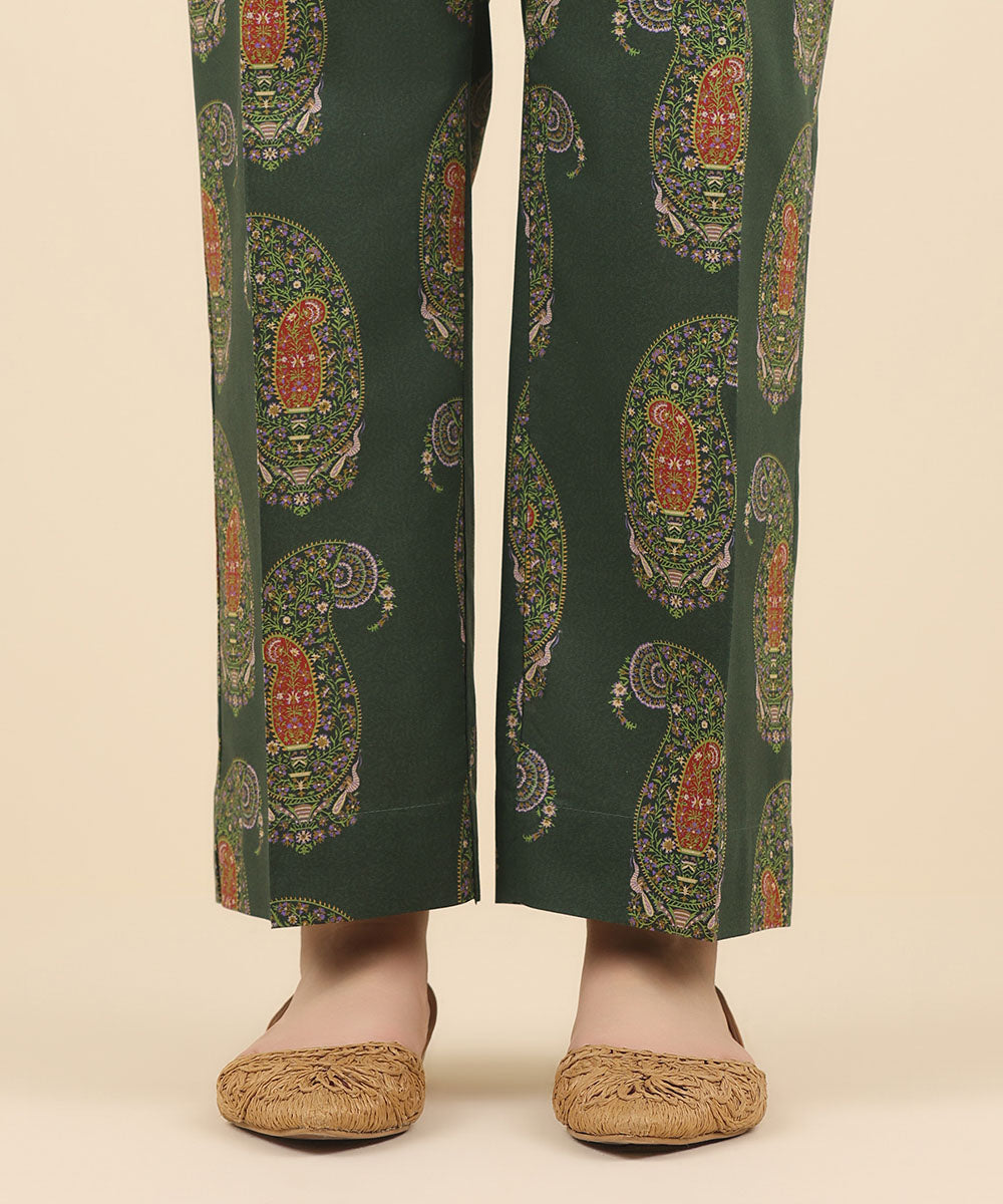 Women's Pret Cambric Green Printed Straight Pants