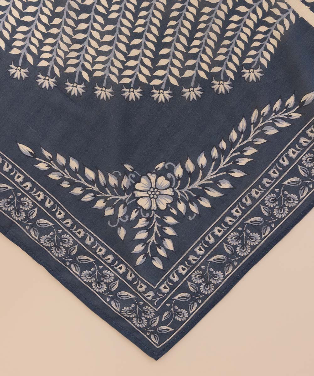 Textured Voile Blue Printed Dupatta