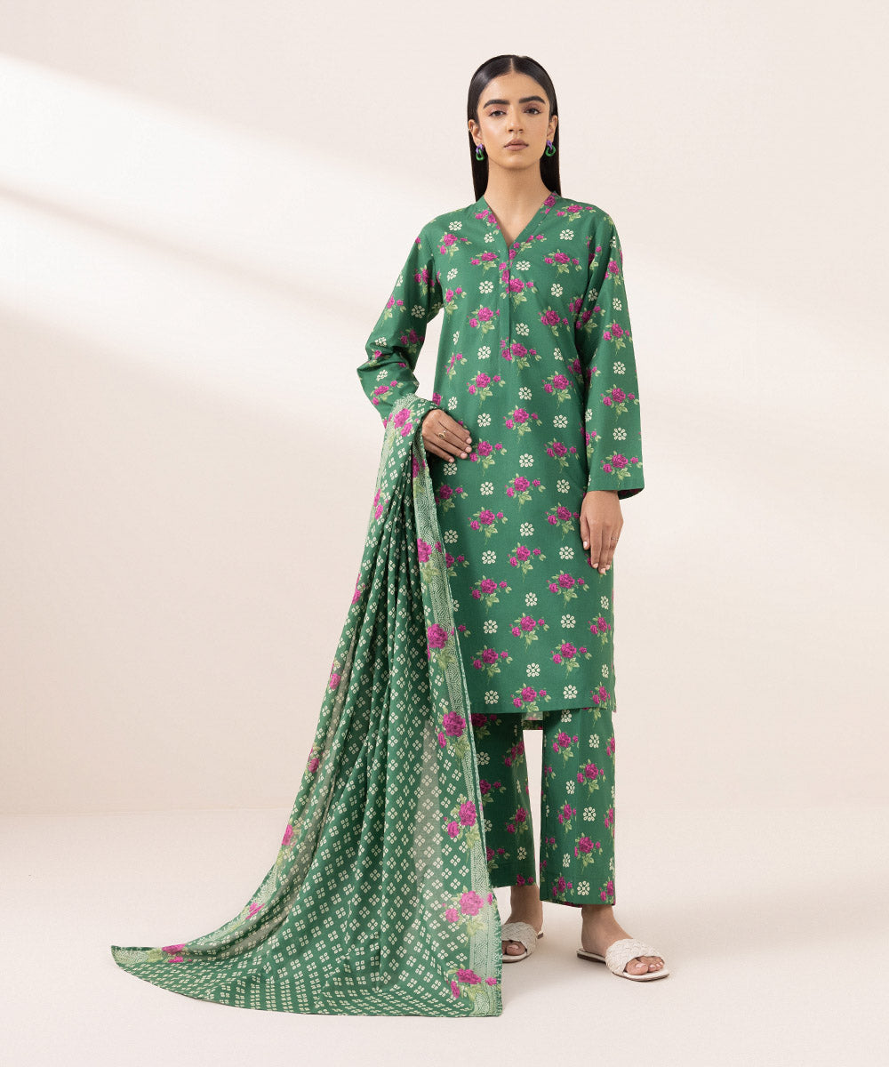 Fine Voile Green Printed Dupatta