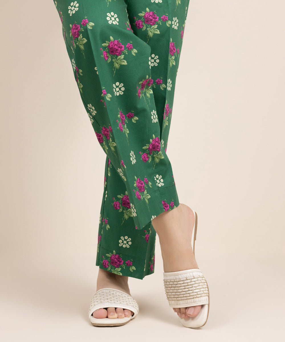 Women's Pret Cambric Printed Green Straight Pants