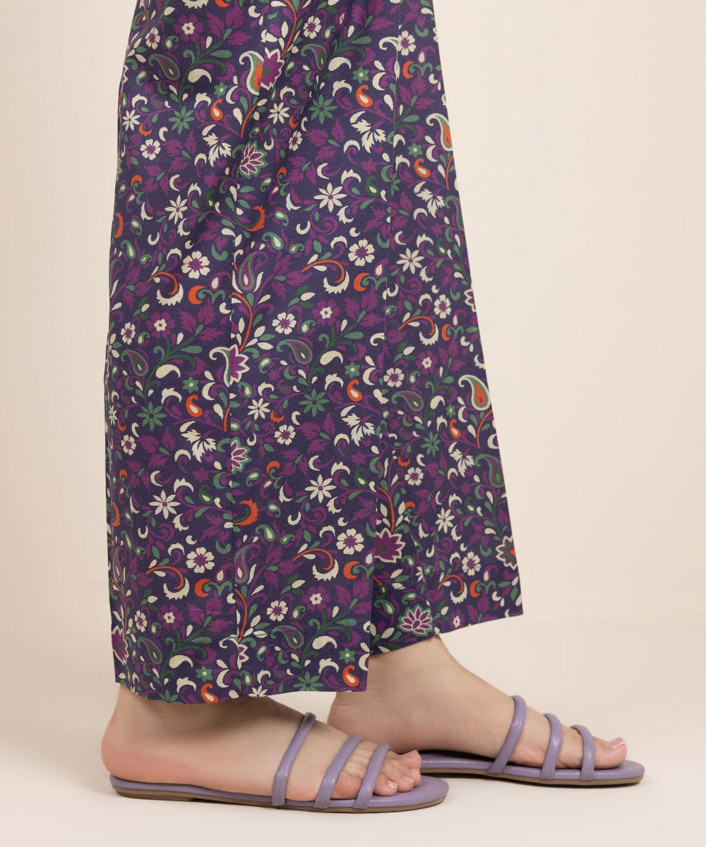 Women's Pret Cambric Printed Purple Straight Pants