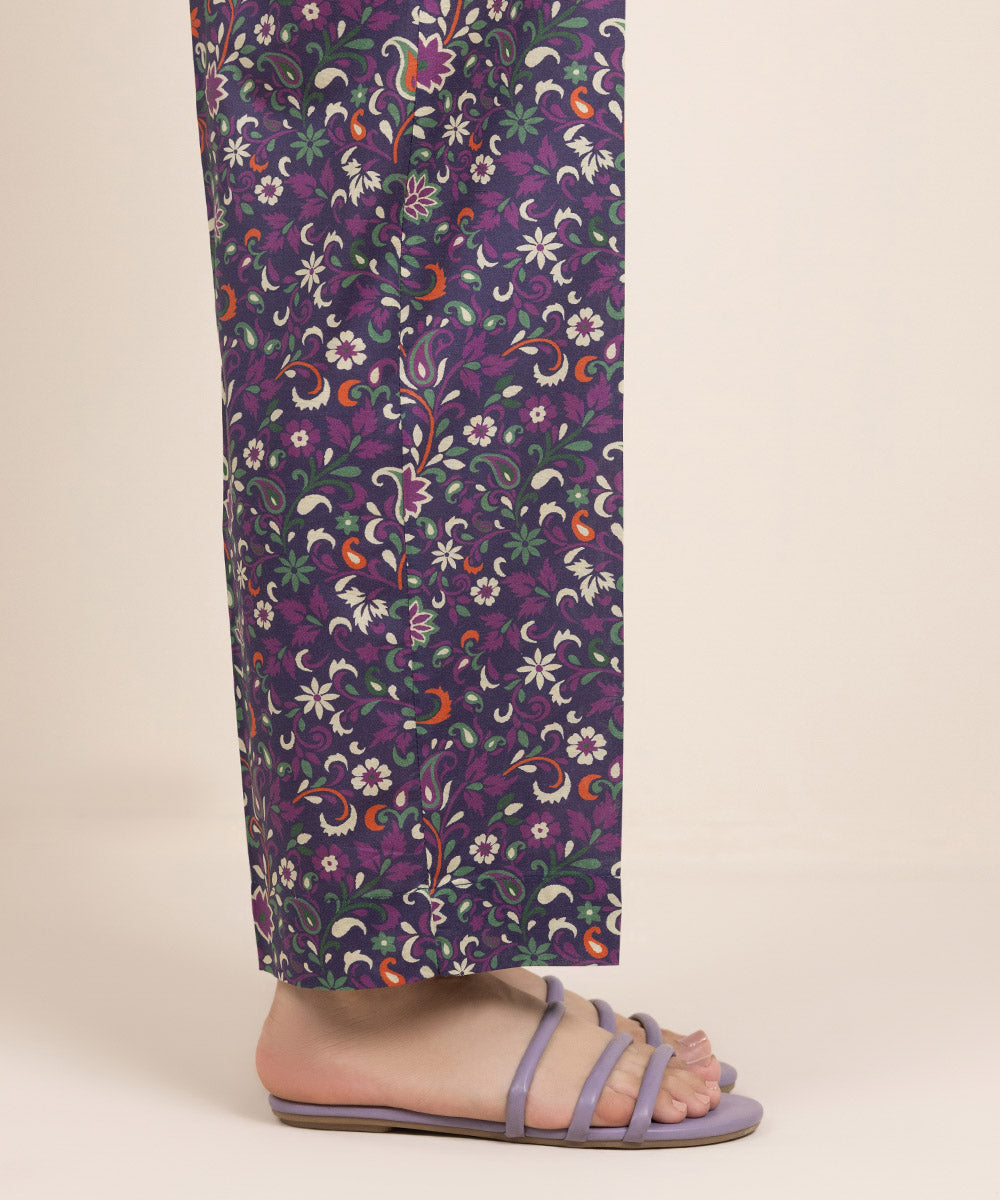 Women's Pret Cambric Printed Purple Straight Pants