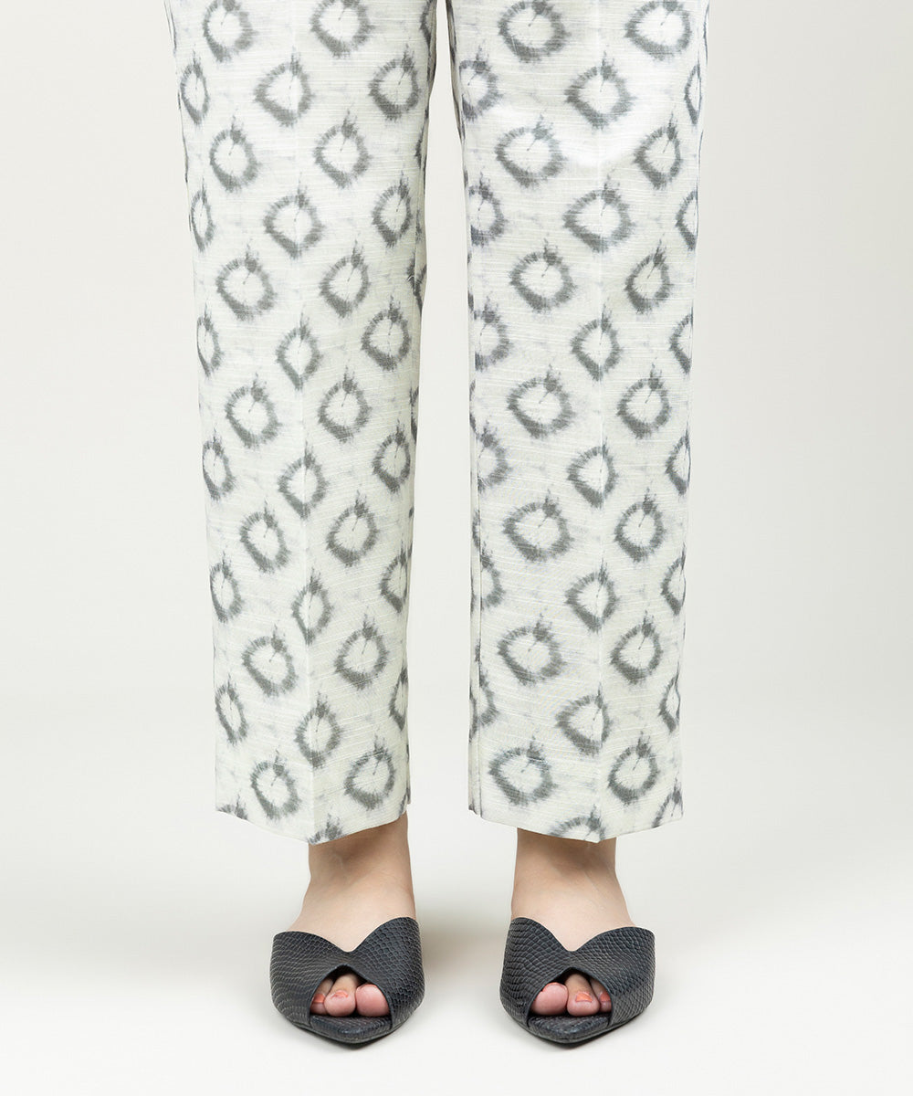 Women's Pret Khaddar Printed White Straight Pants