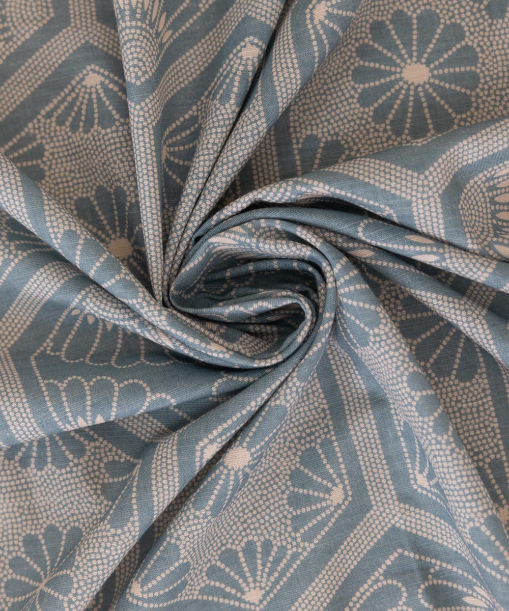 Dull Raw Silk Printed Sky Blue Dupatta