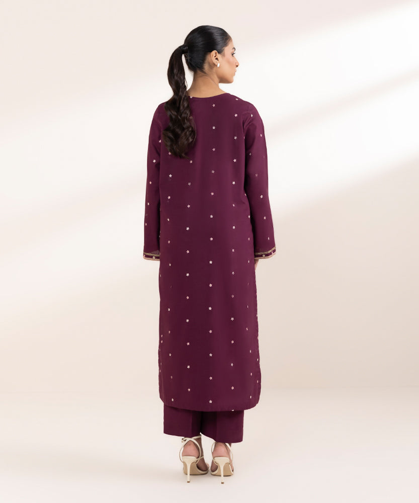 Women's Pret Solid Embroidered Plum Cambric A Line Shirt