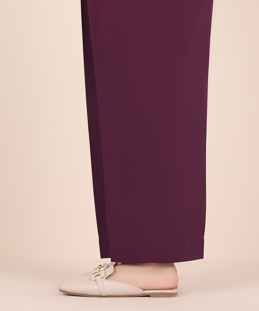 Women's Pret Solid Plum Cambric Straight Trousers