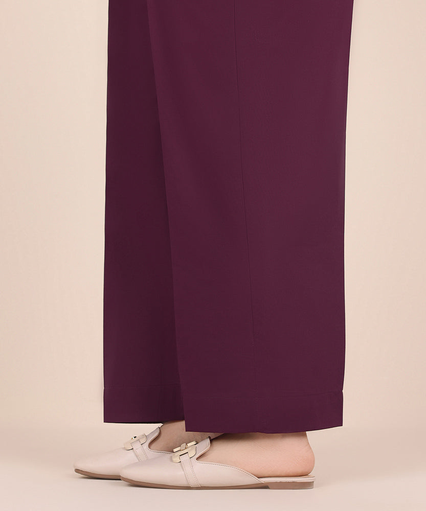 Women's Pret Solid Plum Cambric Straight Trousers