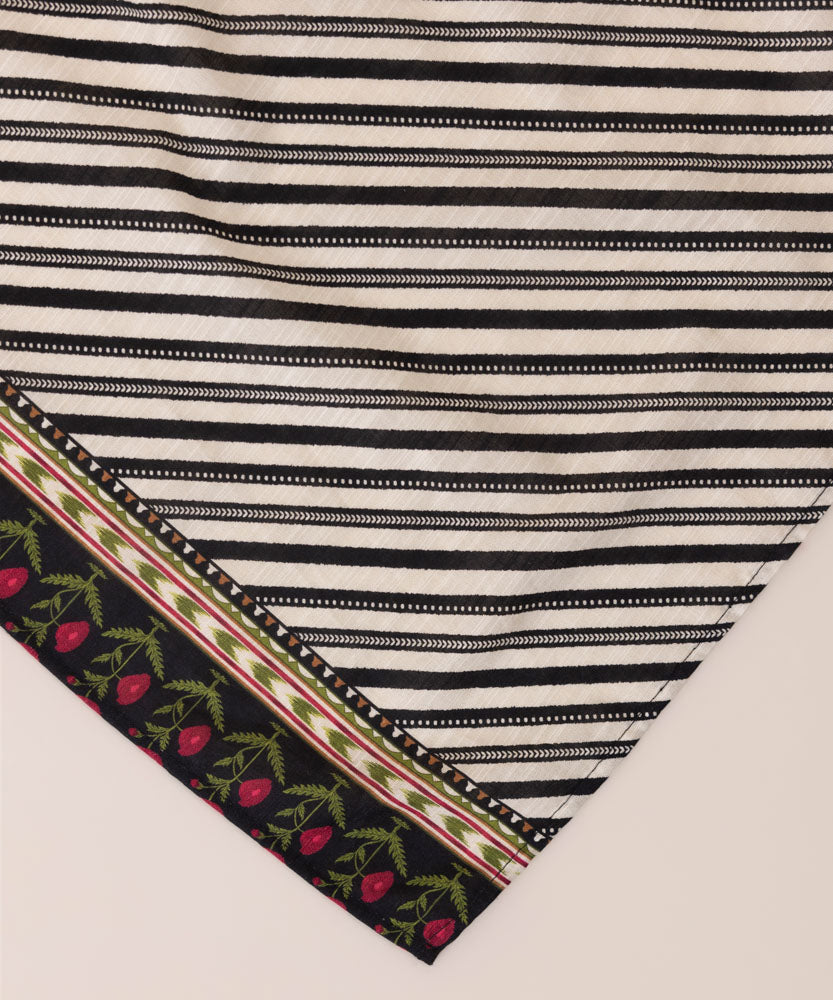 Women's Pret Printed Black And White Khaddar Dupatta