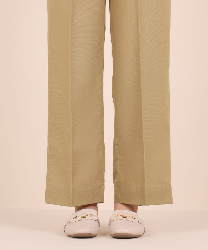 Women's Pret Solid Tan Light Khaddar Straight Trousers