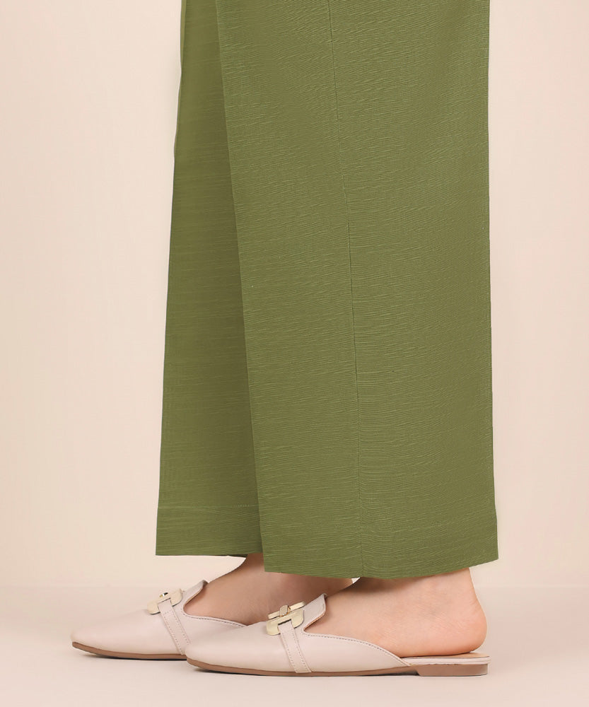 Women's Pret Solid Grass Green Khaddar Straight Trousers