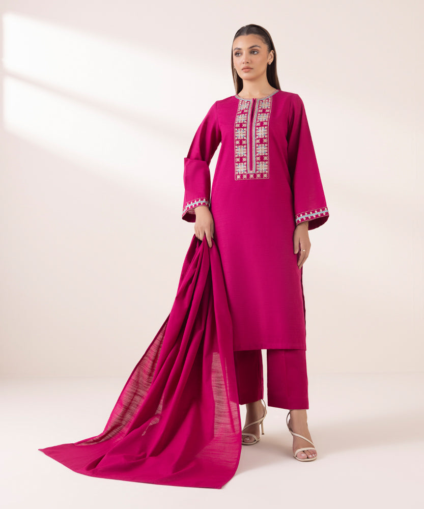 Women's Pret Solid Magenta Khaddar Dupatta