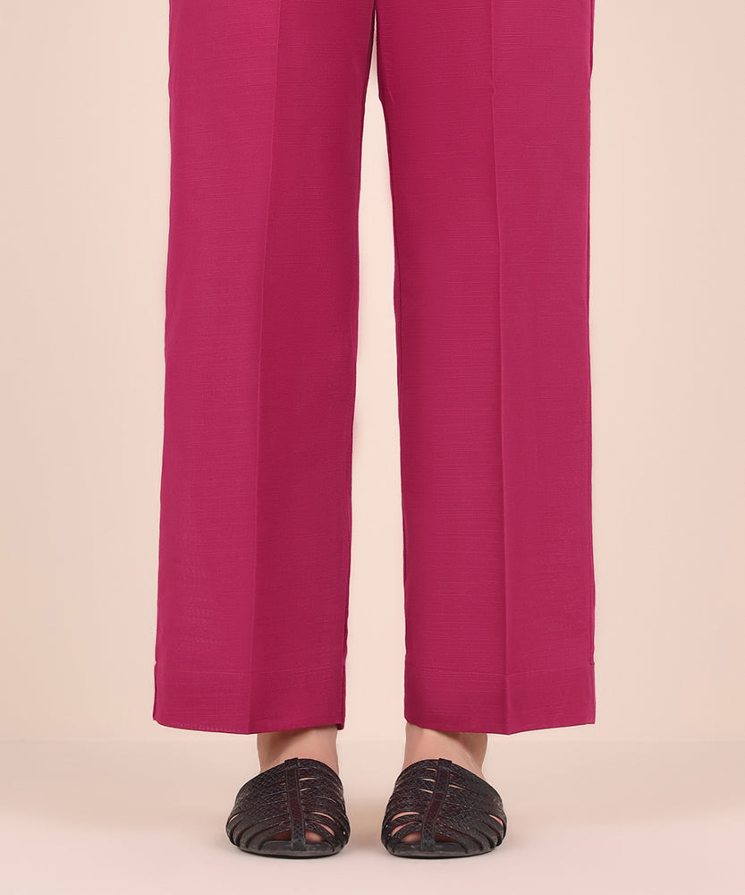 Women's Pret Solid Magenta Khaddar Straight Trousers