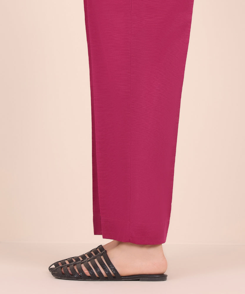 Women's Pret Solid Magenta Khaddar Straight Trousers