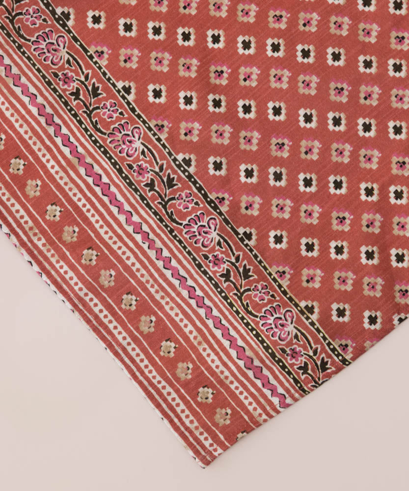 Women's Pret Printed Coral Pink Khaddar Dupatta