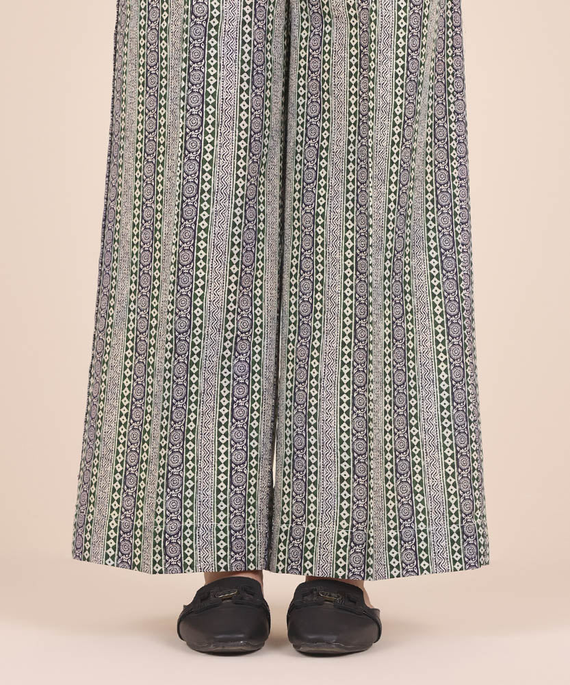 Women's Pret Printed Forest Green Light Khaddar Culotte Trousers