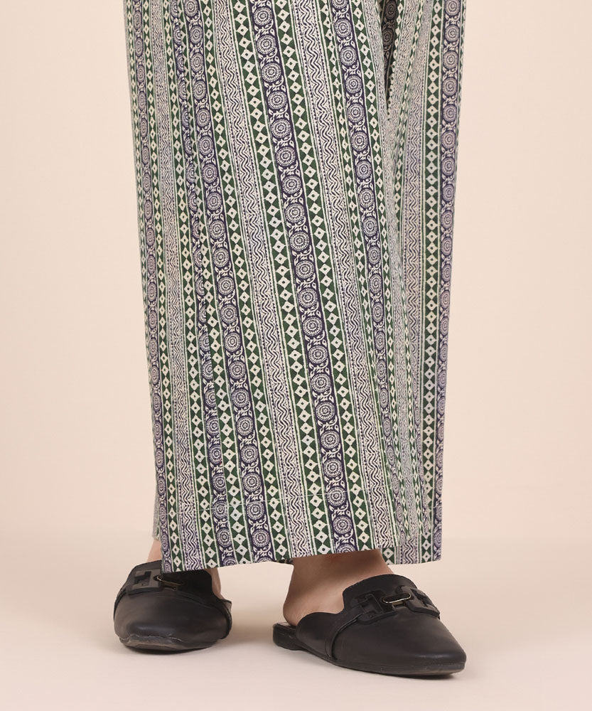 Women's Pret Printed Forest Green Light Khaddar Culotte Trousers