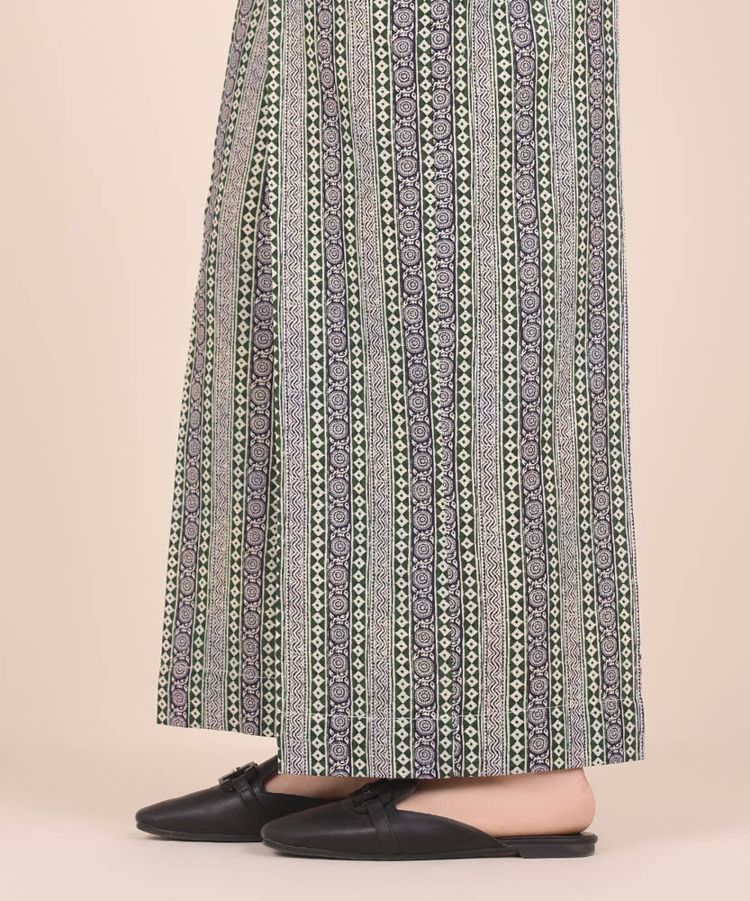 Women's Pret Printed Forest Green Light Khaddar Culotte Trousers