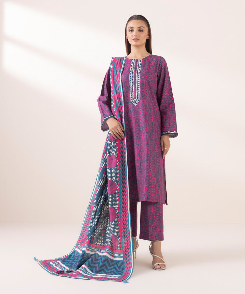 Women's Pret Printed Sea Blue Khaddar Dupatta