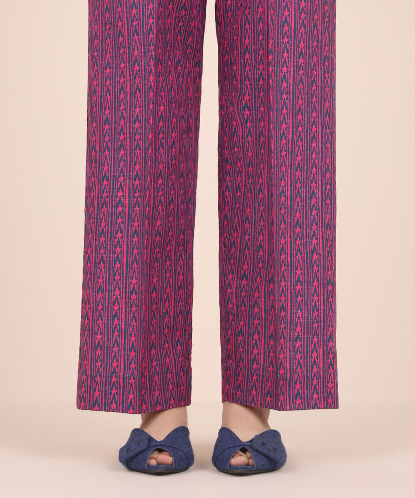 Women's Pret Printed Magenta Khaddar Straight Trousers